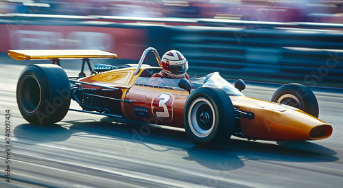 racing car rushes around the track at high speed