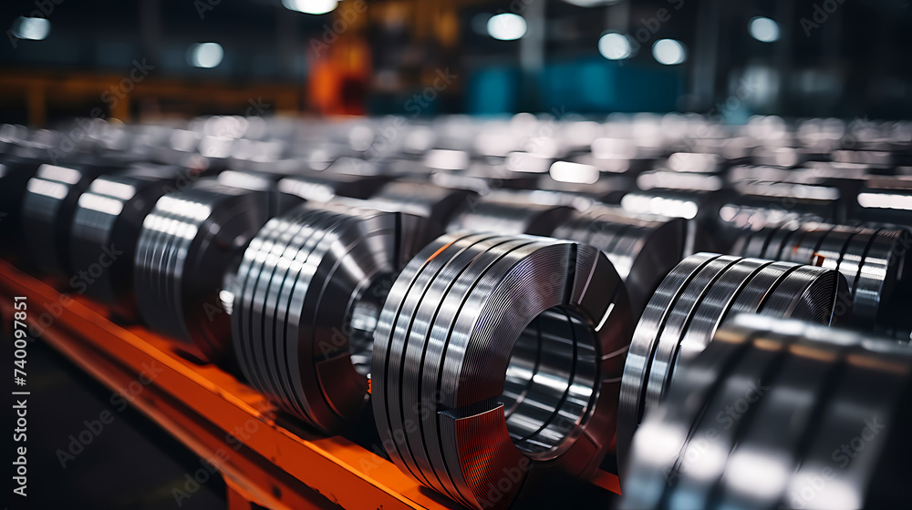 Naklejka premium Stainless steel coils at factory site