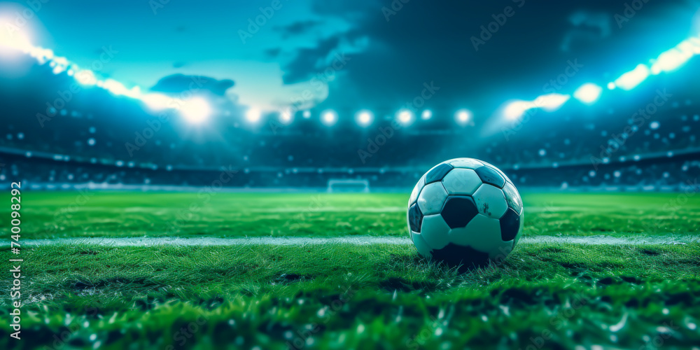Naklejka premium soccer background with a soccer ball on grass