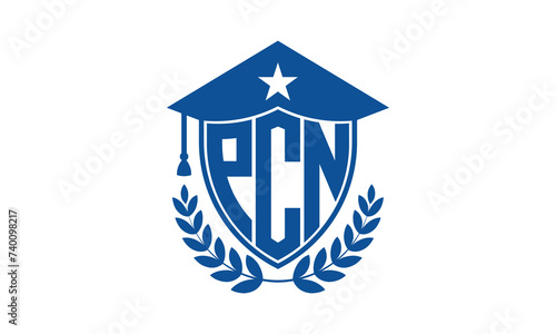 PCN three letter iconic academic logo design vector template. monogram, abstract, school, college, university, graduation cap symbol logo, shield, model, institute, educational, coaching canter, tech