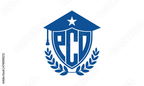 PCO three letter iconic academic logo design vector template. monogram, abstract, school, college, university, graduation cap symbol logo, shield, model, institute, educational, coaching canter, tech