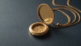 A delicate, gold locket on a jewelry stand
