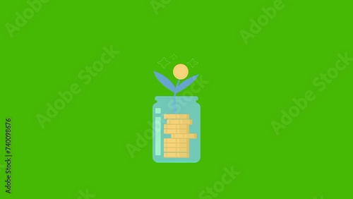 Animated of saving money or financial Growth in green screen