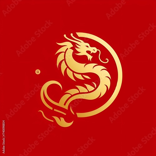 Dragon Chinese New Year golden minimalist symbol wild antique dinosaur icon vector flat illustration Traditional gold chinese dragon. Zodiac sign. Vector illustration. 