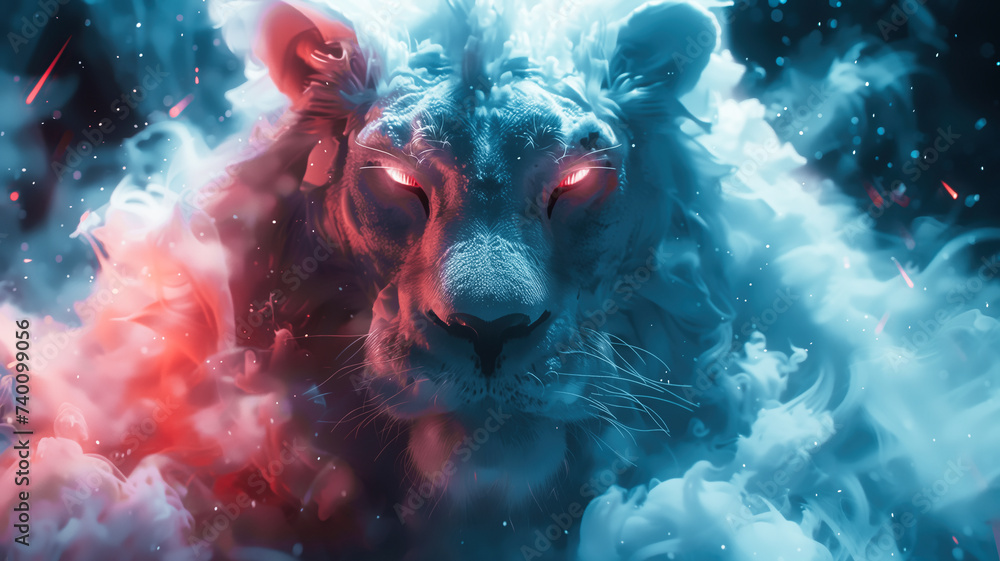Głowa lwa opleciona dymem, fantasy Głowa lwa opleciona dymem, fantasy