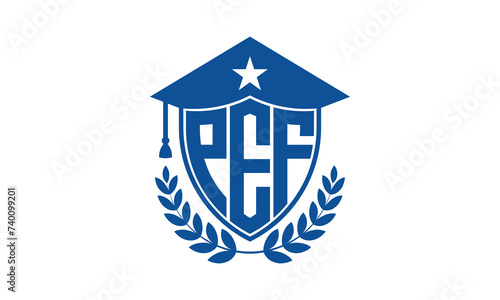 PEF three letter iconic academic logo design vector template. monogram, abstract, school, college, university, graduation cap symbol logo, shield, model, institute, educational, coaching canter, tech photo