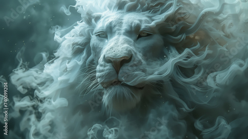 Głowa lwa opleciona dymem