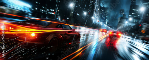 wallpaper for speed cars in the city, at night, with lights photo