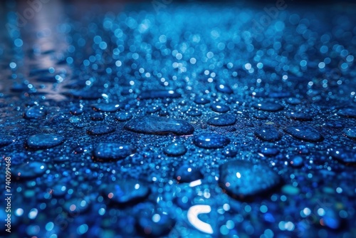 A detailed close up of sanitized and polished water droplets on a surface.