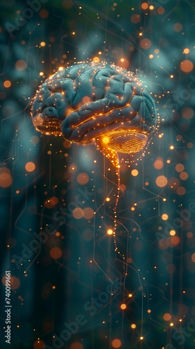 Neural networks visible in brain with glowing synapses that sparkle in the cognitive cosmos, futuristic tech science concept