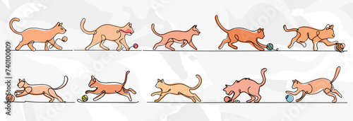 Laufende Katzen: Pastellfarbenes Lineart Vektorgrafik Bundle