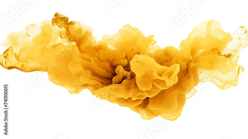 yellow paint splash explosion smoke cloud isolated on white background 