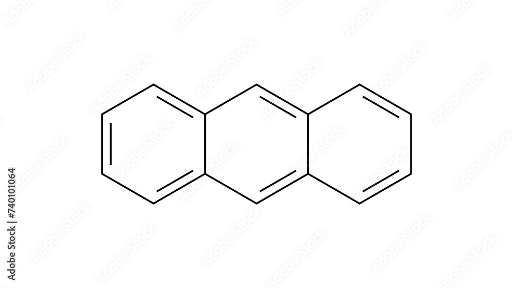 anthracene molecule, structural chemical formula, ball-and-stick model ...