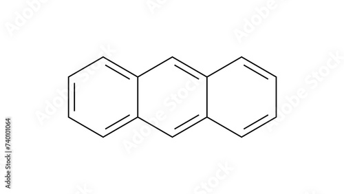 anthracene molecule, structural chemical formula, ball-and-stick model, isolated image polycyclic aromatic hydrocarbon photo