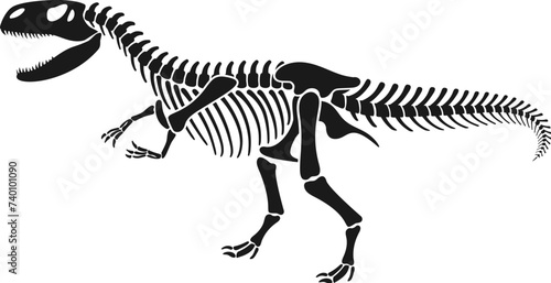 Isolated dinosaur skeleton fossil or Jurassic dino bones  vector imprint. Dinosaur archeology fossil skeleton of extinct reptile lizard  T-rex Tyrannosaurus or Velociraptor dino bones silhouette