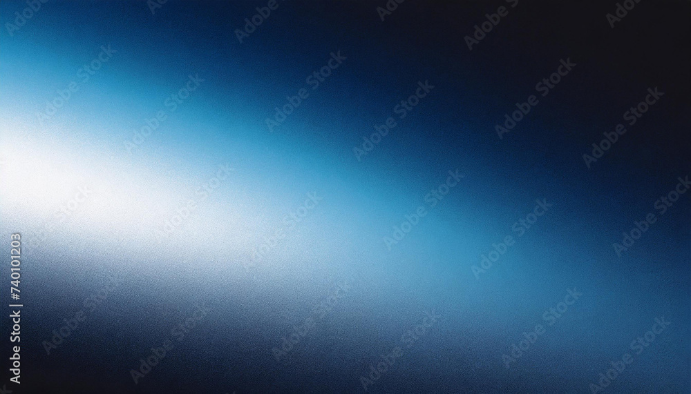 Fototapeta premium Blue gradient background grainy glowing blue white light spot black dark backdrop, noise texture abstract banner design