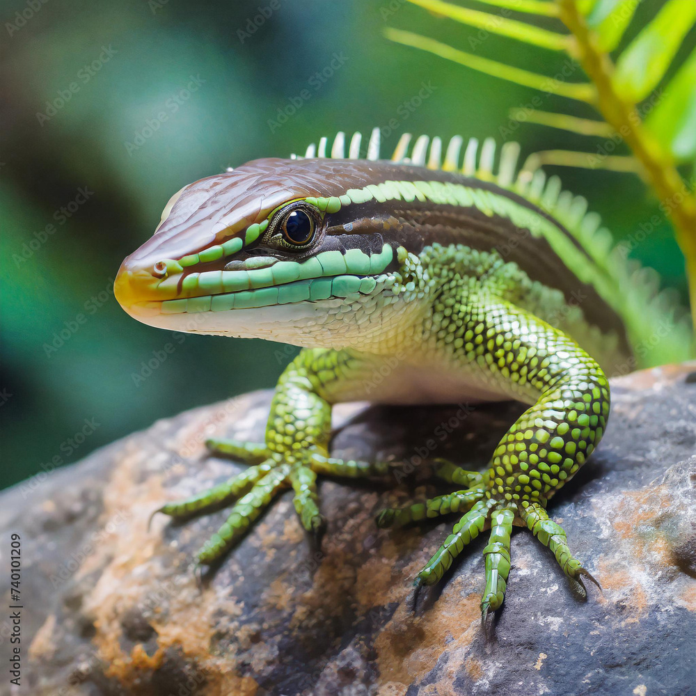Fototapeta premium Close-up of an Olive tree skink on a rock, Indonesia