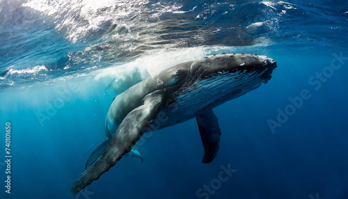 Humpback whale swimming Underwater, Tonga, South Pacific © Preston