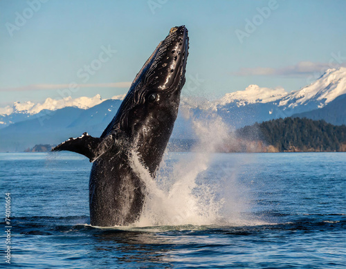 Humpback whale breaching off the coast of Victoria British Columbia, Canada. (near the San Juan Islands in the Pacific Northwest) © Preston