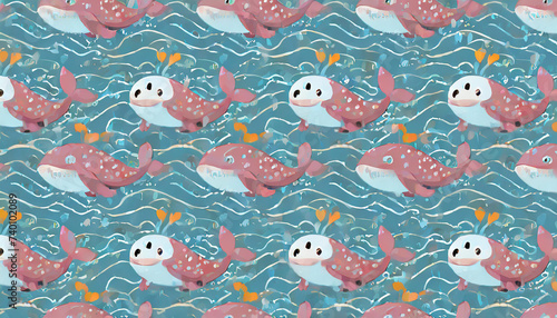 seamless pattern cute cartoon whale in the sea. cute wallpaper for gift wrap paper