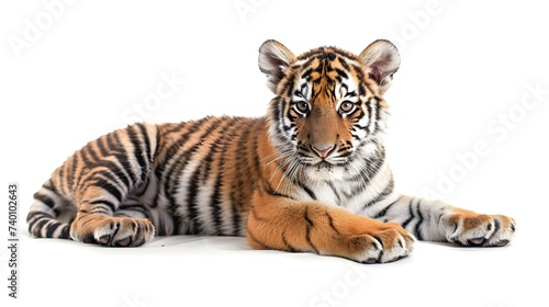 tiger cub sitting isolated on white background