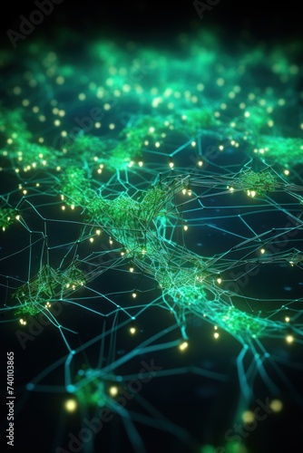 Cyber big data flow. Blockchain Green data fields. Network line connect stream