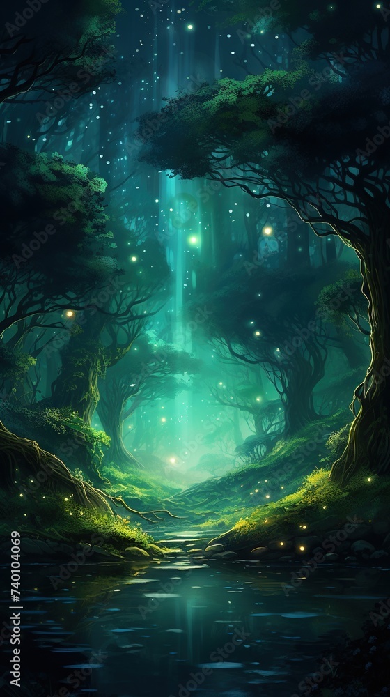 Magical forest illustration wallpaper