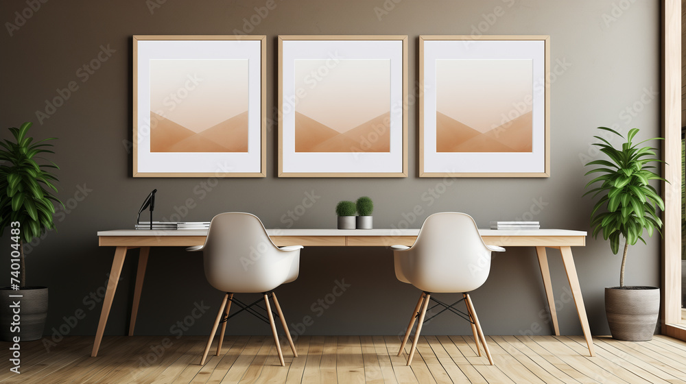 Elegant Home Office with Abstract Wall Art and Chic Furniture Design Elegant Home Office with Abstract Wall Art and Chic Furniture Design