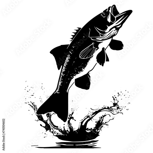 large bass fish in the mount jumping from the water