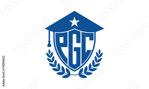 PGC three letter iconic academic logo design vector template. monogram, abstract, school, college, university, graduation cap symbol logo, shield, model, institute, educational, coaching canter, tech photo