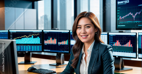 Beautiful asian woman in finance office