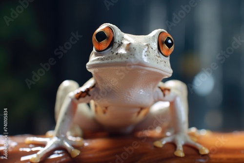 Detailed image of a frog perched on a branch. Suitable for nature and wildlife themes