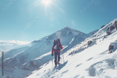 Mountain natural landscape. Walking travel. Sports activities - climbing a mountain, healthy active lifestyle. Background for travel advertising. © Jools_art