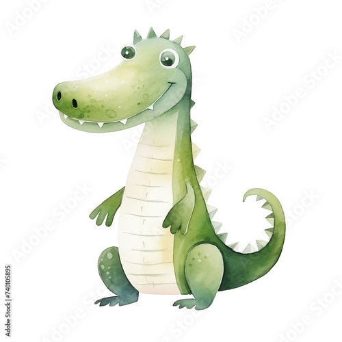Cute watercolor crocodile illustration isolated on white background.