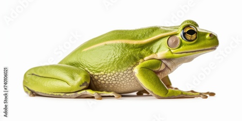 A green frog sitting on a white surface. Perfect for nature or animal themed designs