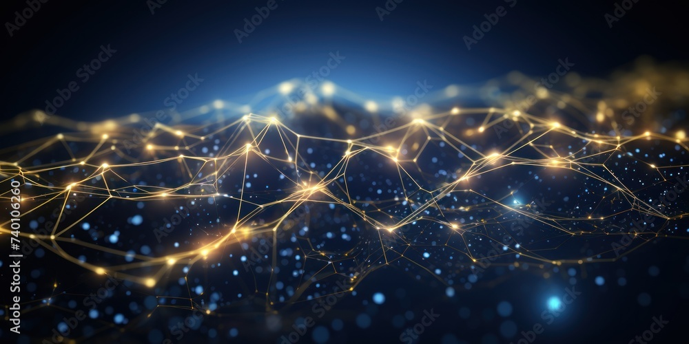 Cyber big data flow. Blockchain Mustard data fields. Network line connect stream - obrazy, fototapety, plakaty 
