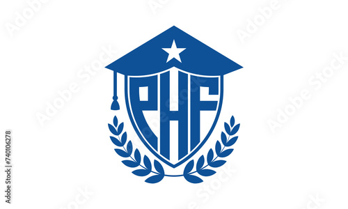 PHF three letter iconic academic logo design vector template. monogram, abstract, school, college, university, graduation cap symbol logo, shield, model, institute, educational, coaching canter, tech