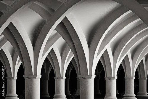 Black and white photo of a row of arches  suitable for architectural design projects