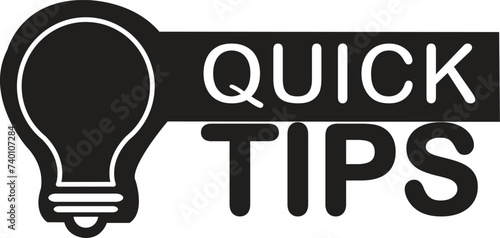Quick tips icon, Quick tips logo with light bulb , black and white