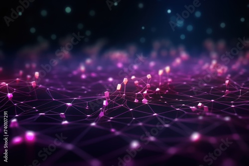 Cyber big data flow. Blockchain Purple data fields. Network line connect stream © Lenhard