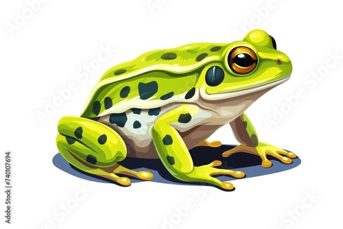 A vibrant green and black frog perched on a white surface. Suitable for nature and wildlife themes