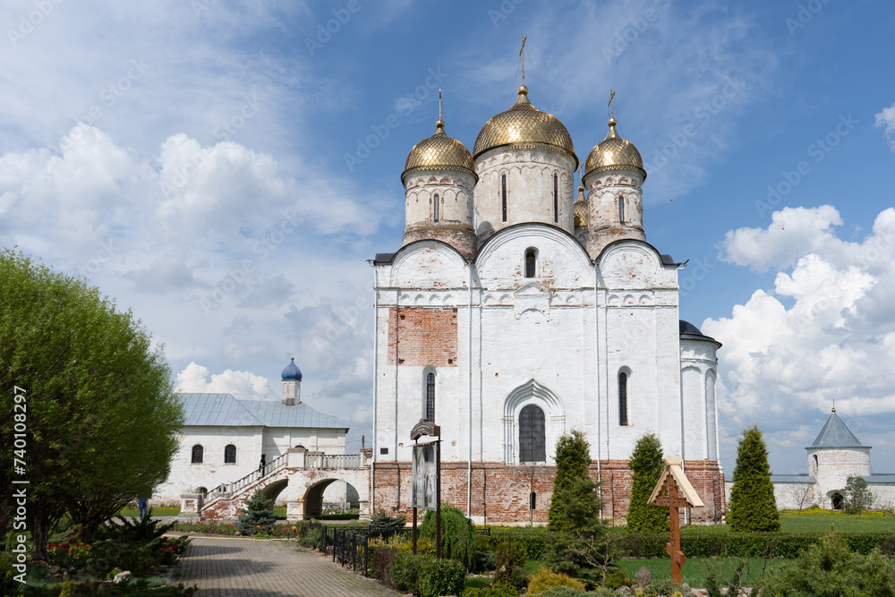 Mozhaisk, Russia - May 15, 2021: The Church of the Nativity of the Blessed Virgin Mary is a temple of the Russian Orthodox Church. Luzhetsky Ferapontov Monastery