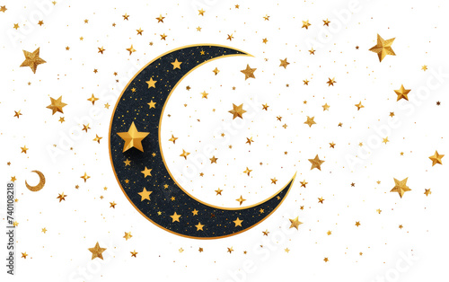 Eid al-Fitr Eid Mubarak Greeting Card with Crescent Moon On Transparent Background.