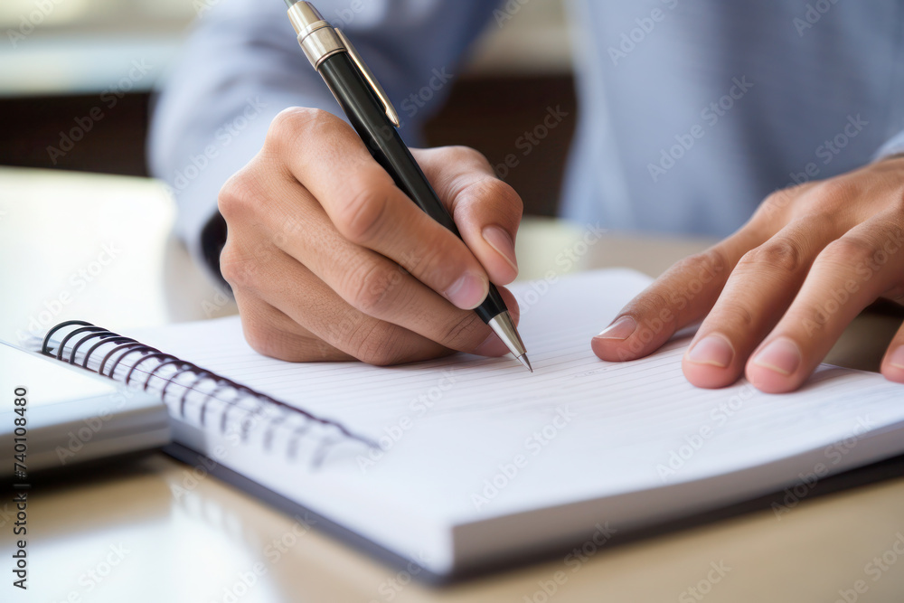Close-up of a person's hand holding a pen and writing on a white paper. Close-up of a person's hand holding a pen and writing on a white paper.