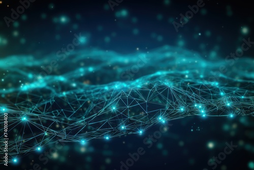 Cyber big data flow. Blockchain Teal data fields. Network line connect stream © Lenhard