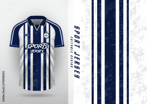 Jersey design for outdoor sports, jersey, football, futsal, running, racing, exercise, classic vertical stripe pattern, navy blue and white.