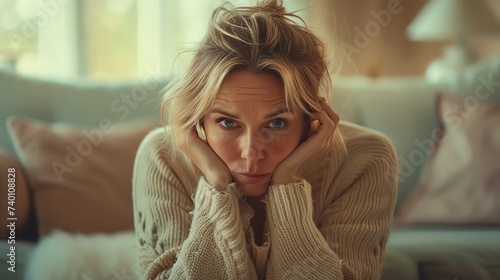 Depressed woman sitting alone. Mental health concept. Ai generated image