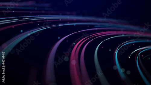 Abstract background of moving lines. Information space strip. Big data visualization. 3d rendering