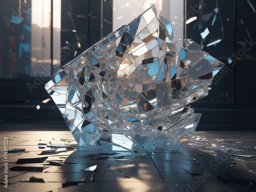 "Shattered Reflections: An Intriguing AI-Generated Art Collection Depicting the Distorted Beauty of Falling Glass, Transcending Reality with Surrealistic Fragments and Abstract Reflections, Inviting V