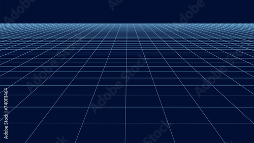 Abstract perspective background. 3D wireframe vector mesh on blue background.